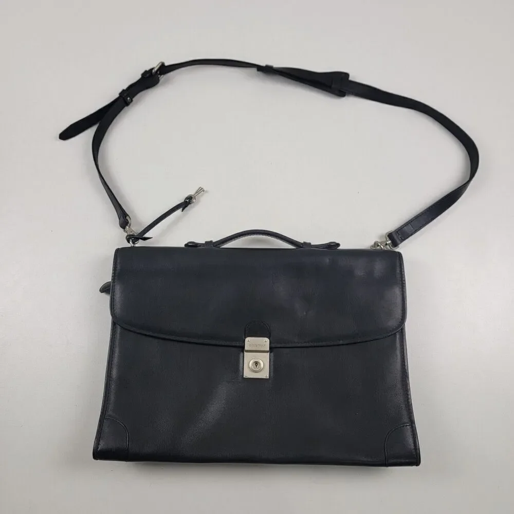 Cole Haan‎ Collection Black Leather Briefcase Messenger Bag Lawyer Bag Italy